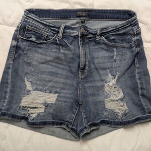 Judy Blue Women's Ripped Jean Shorts - Dark Blue